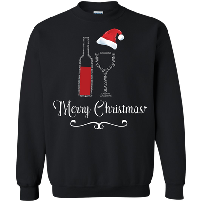 Christmas T-shirt Merry Christmas With Wine Botle And Glass Wine Black