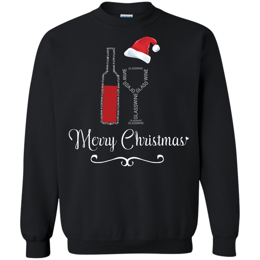 Christmas T-shirt Merry Christmas With Wine Botle And Glass Wine Black