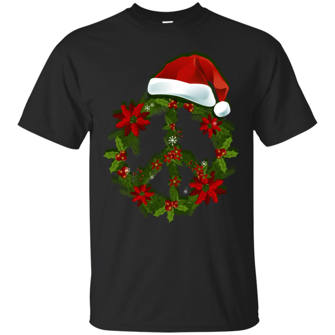 Peace Sign Christmas Wreath Gift Shirt For Men Women Kids Black