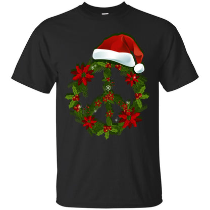 Peace Sign Christmas Wreath Gift Shirt For Men Women Kids Black