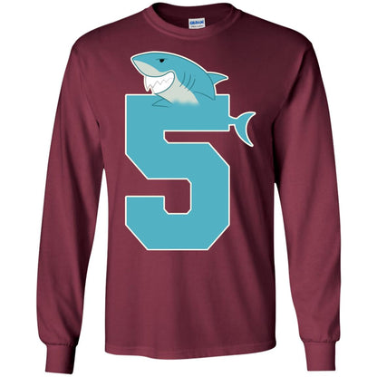 5th Birthday Shark Party Shirt Maroon