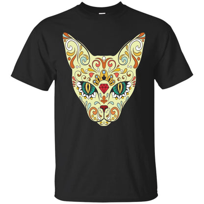 Cat Sugar Skull Design T-shirt Black