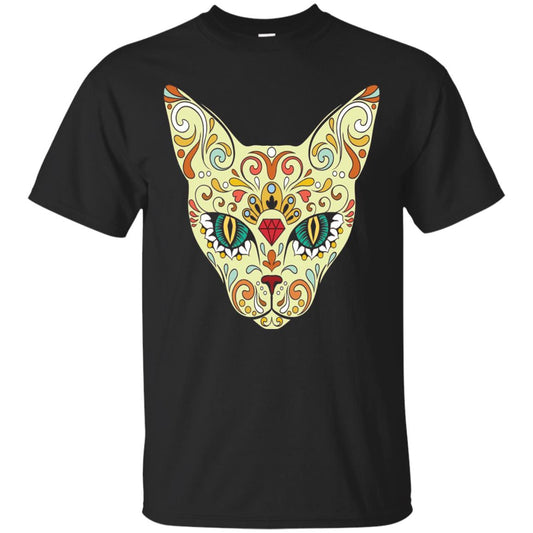 Cat Sugar Skull Design T-shirt Black
