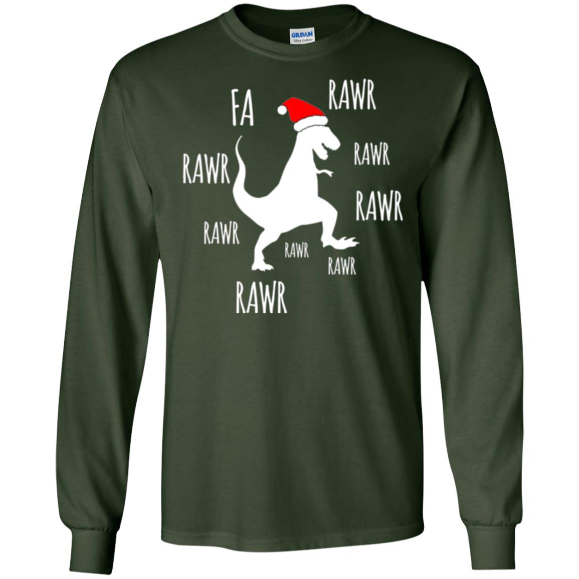 Christmas T-shirt Fa Rawr Rawr Funny T-rex Dinosaur Forest Green