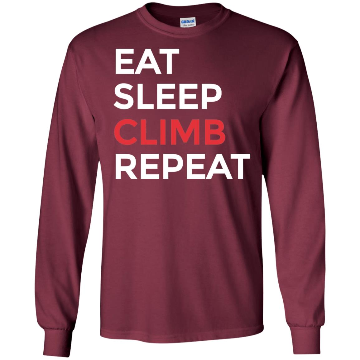 Eat Sleep Climb Repeat Mountain Climber Rock Climbing Shirt Maroon