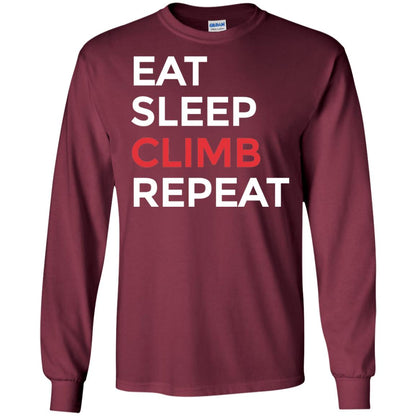 Eat Sleep Climb Repeat Mountain Climber Rock Climbing Shirt Maroon