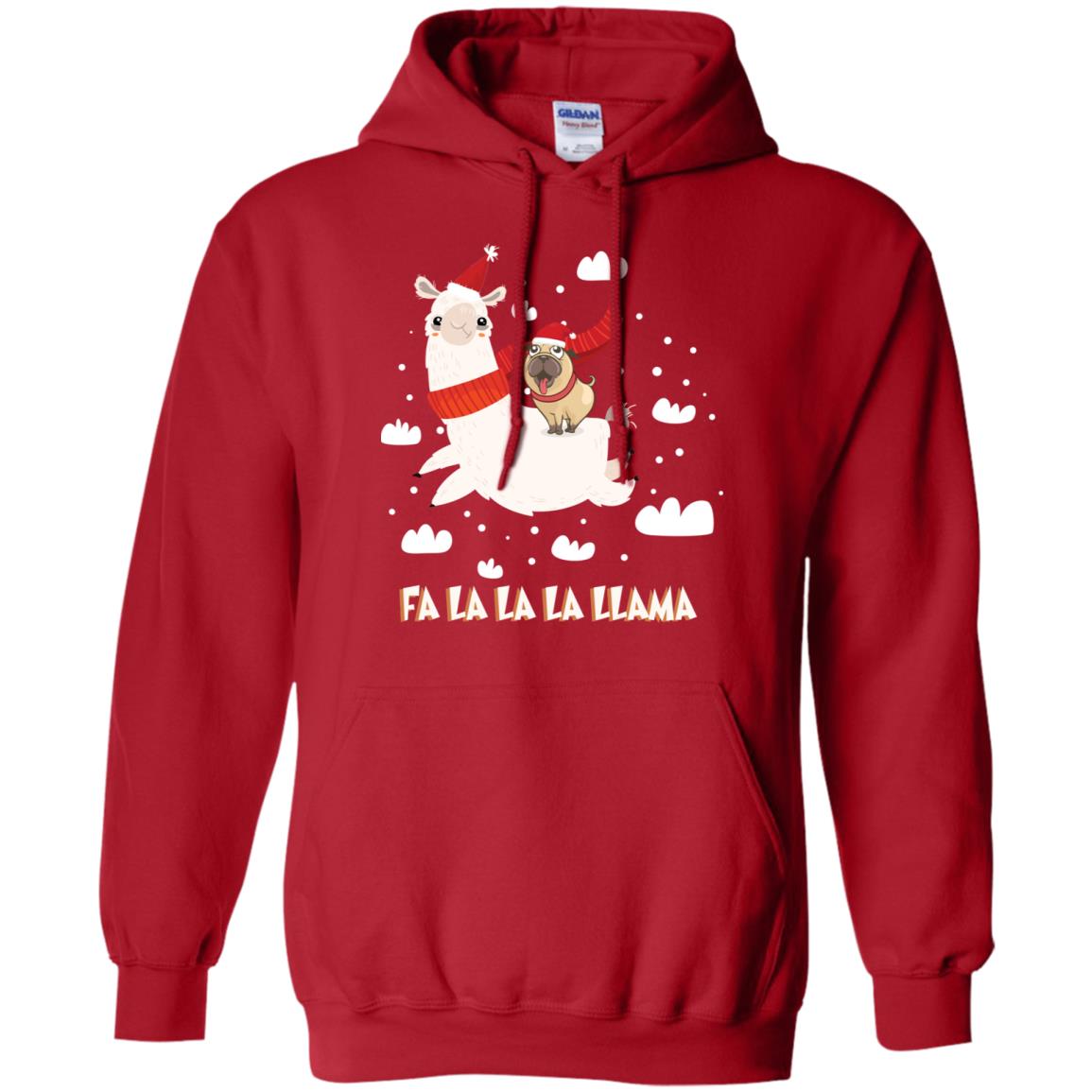 Fa La La La Llama With Pug X-mas Gift Shirt Red