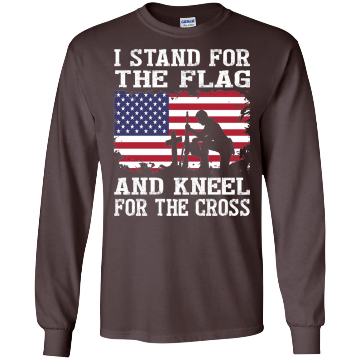 Miiitary T-shirt Stand For The Flag And Kneel For The Cross Dark Chocolate