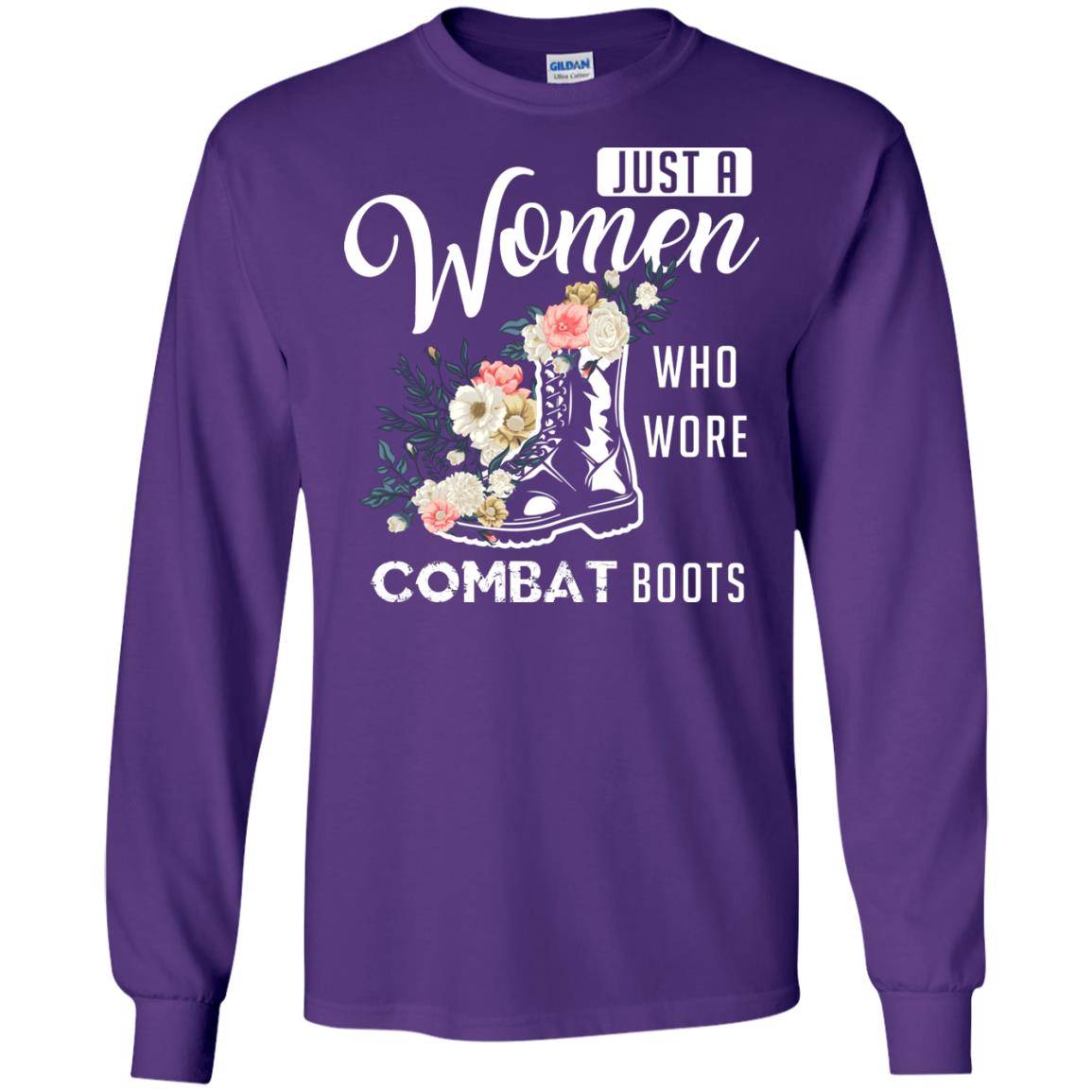 Just A Women Who Wore Combat Boots Female Veteran T-shirt Purple