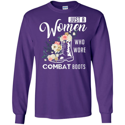 Just A Women Who Wore Combat Boots Female Veteran T-shirt Purple