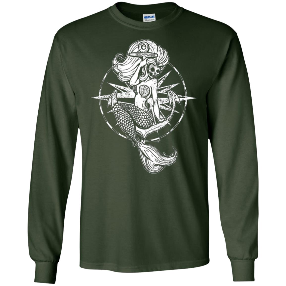 Mermaid Lover T-shirt Skull Mermaid Forest Green