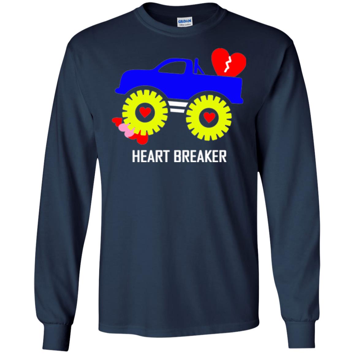 Heart Breaker Cute Blue Monster Truck Valentine_s Day T-shirt Navy