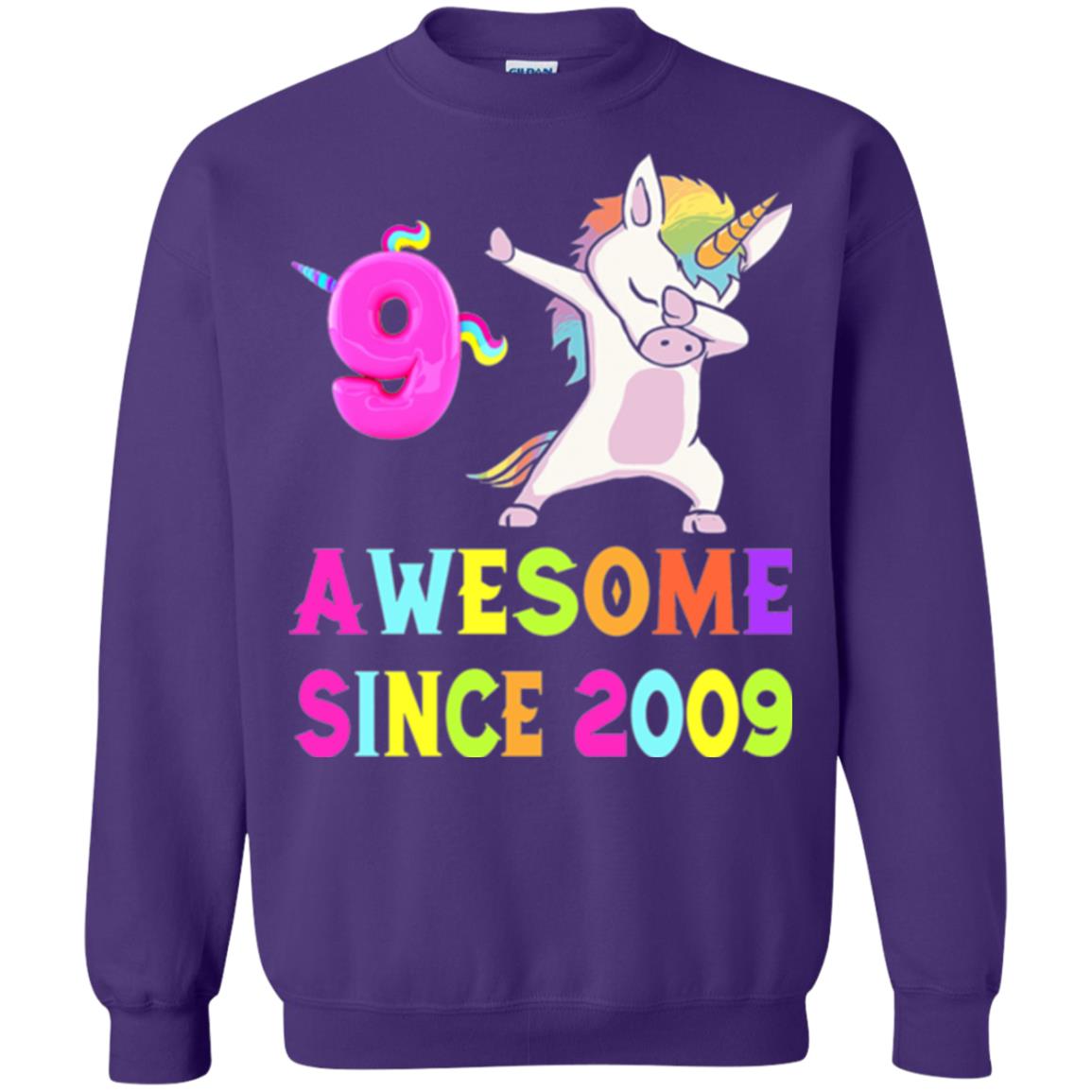 9th Birthday T-shirt Unicorn Dabbing Awesome Since 2009 Purple
