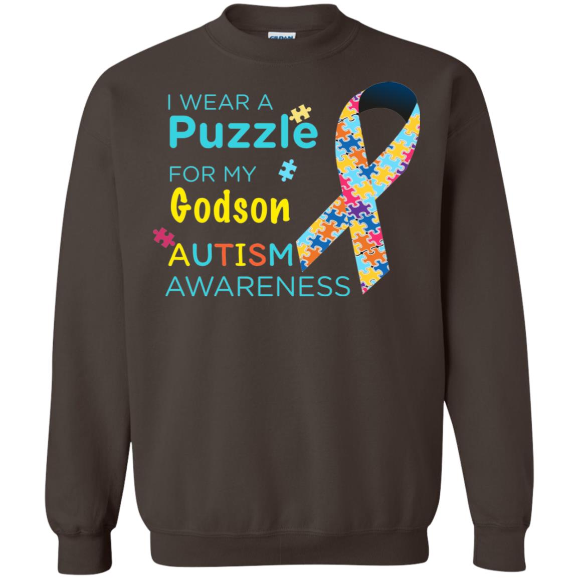 I Wear Puzzle For My Godson Autism Awareness Shirt Dark Chocolate