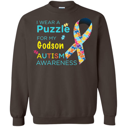 I Wear Puzzle For My Godson Autism Awareness Shirt Dark Chocolate