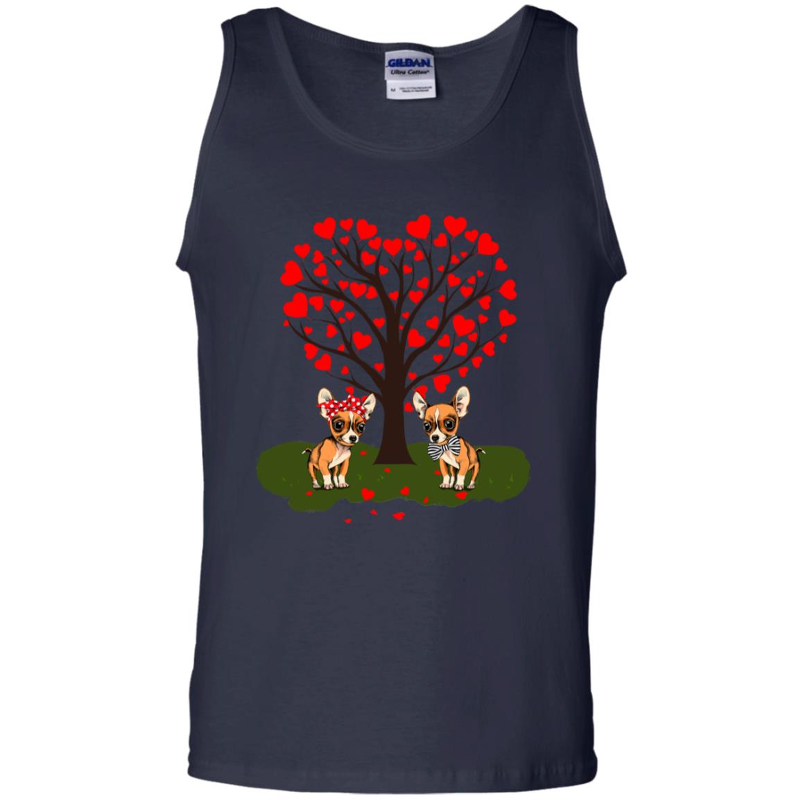 Valentine Chihuahua Couple Heart Tree Shirt Navy