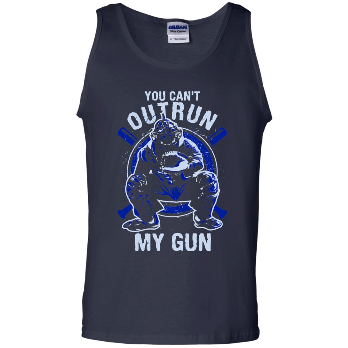 You Cant Outrun My Gun Baseball Catcher Shirt Navy