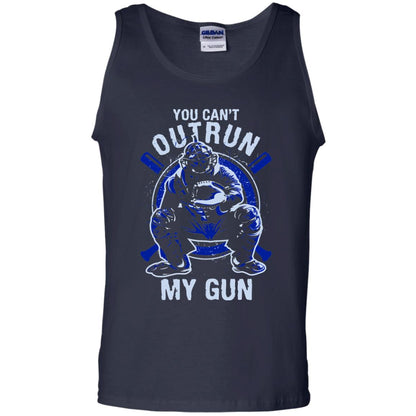 You Cant Outrun My Gun Baseball Catcher Shirt Navy
