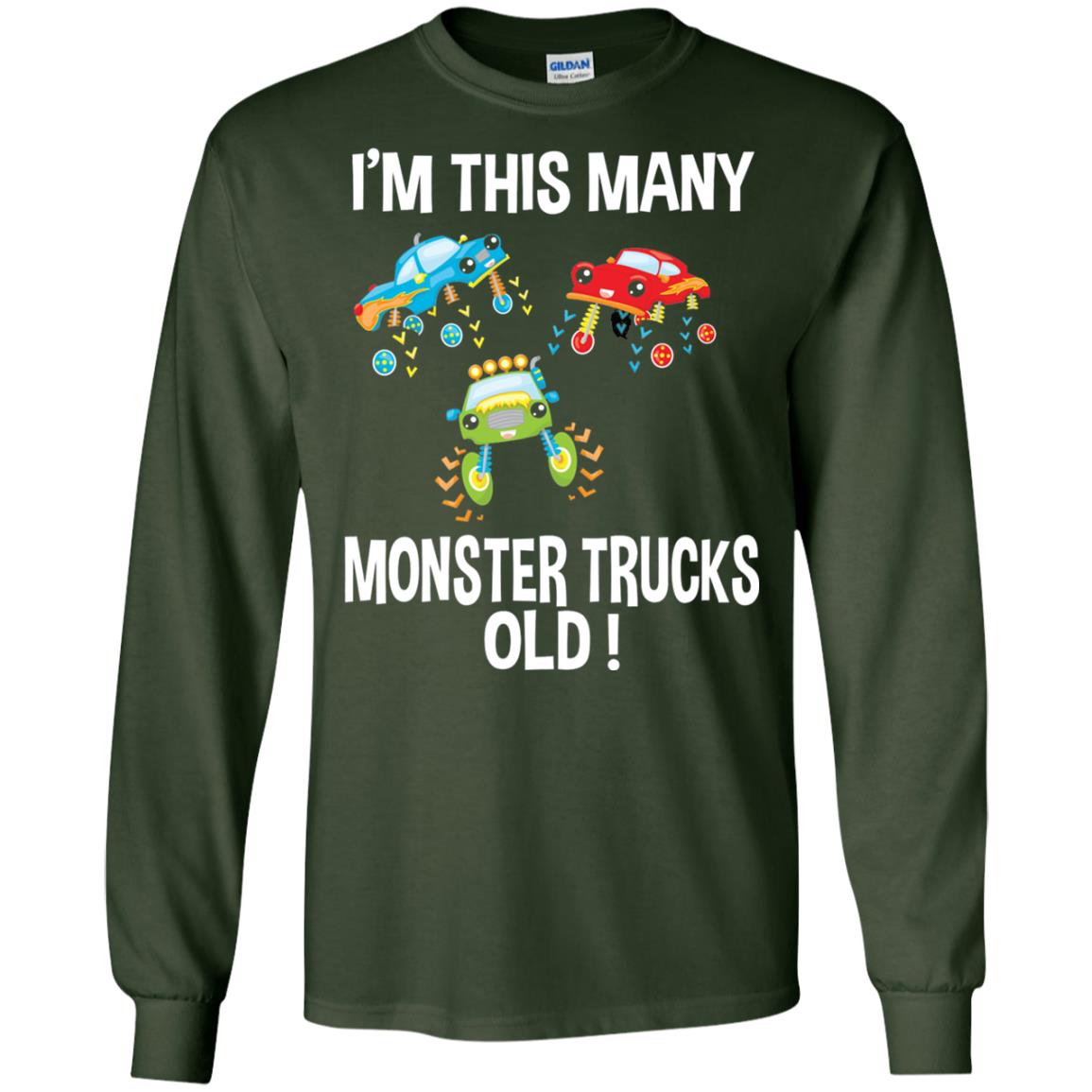 Birthday 3th Shirt Im This Many Monster Trucks Old Forest Green