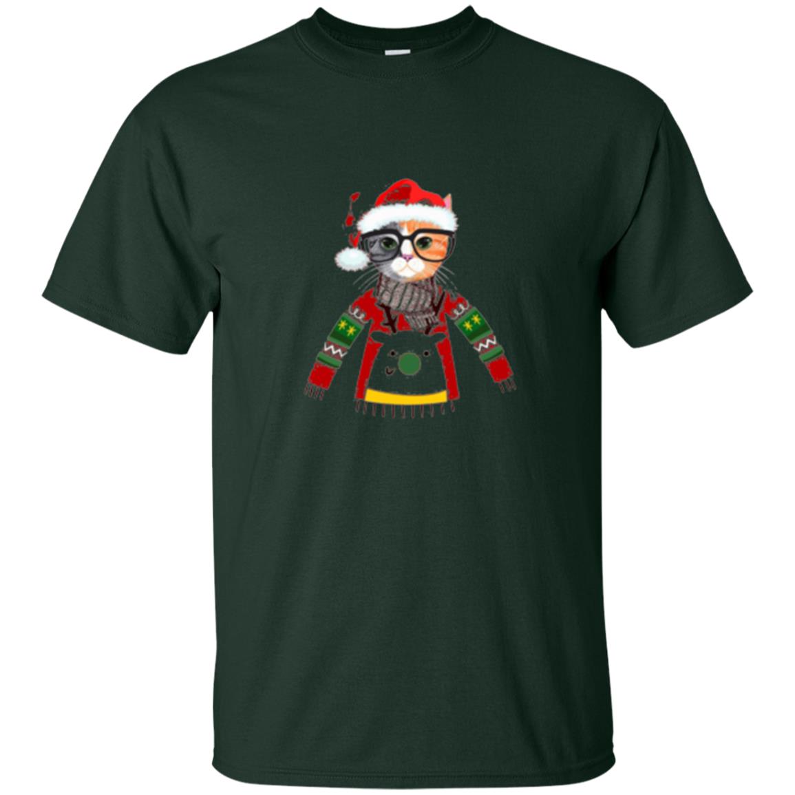 Cat Lovers T-shirt Meowy Christmas Forest Green