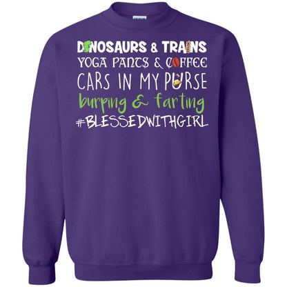 Dinosaurs And Trains Yoga Pants Coffee Cars In My Purse Buring Farting Mom Of Girls Shirt Purple