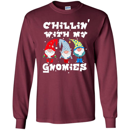 Chillin' With My Gnomies X-mas Gift Shirt For Mens Womens Kids Maroon