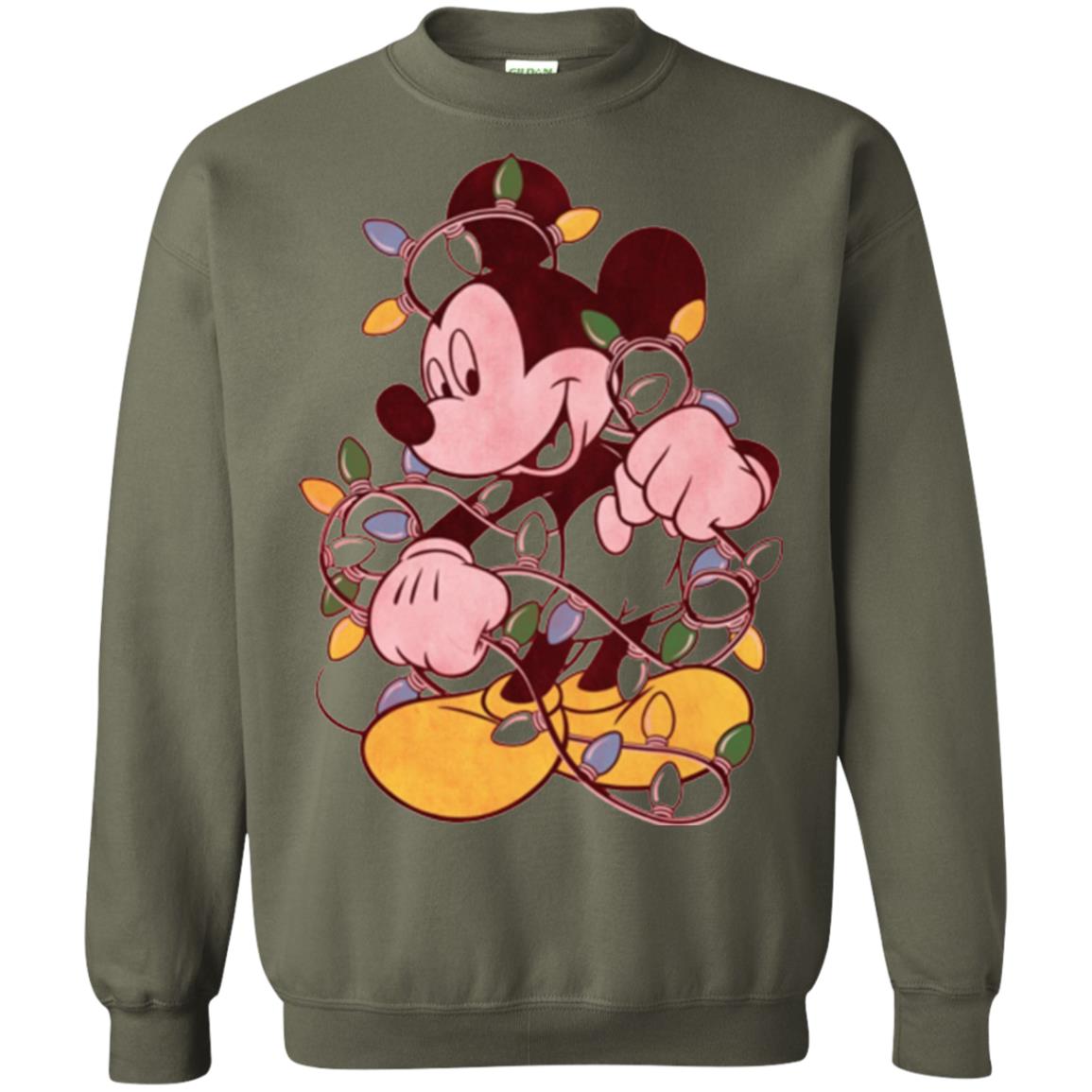 Christmas Lights T-shirt Disney Mickey Mouse Military Green