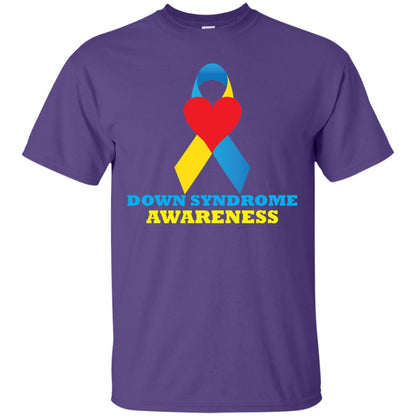 Yellow And Blue Ribbon Down Syndrome Awareness T-shirt Purple