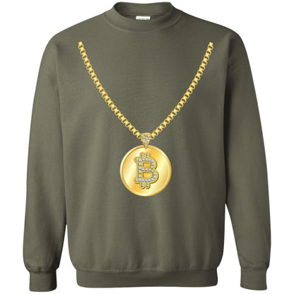 Funny Bitcoin T-shirt Gold Chain Cryptocurrency Necklace Military Green