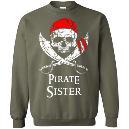 Family T-shirt Pirate Sister Jolly Roger Skull Crossbones Military Green