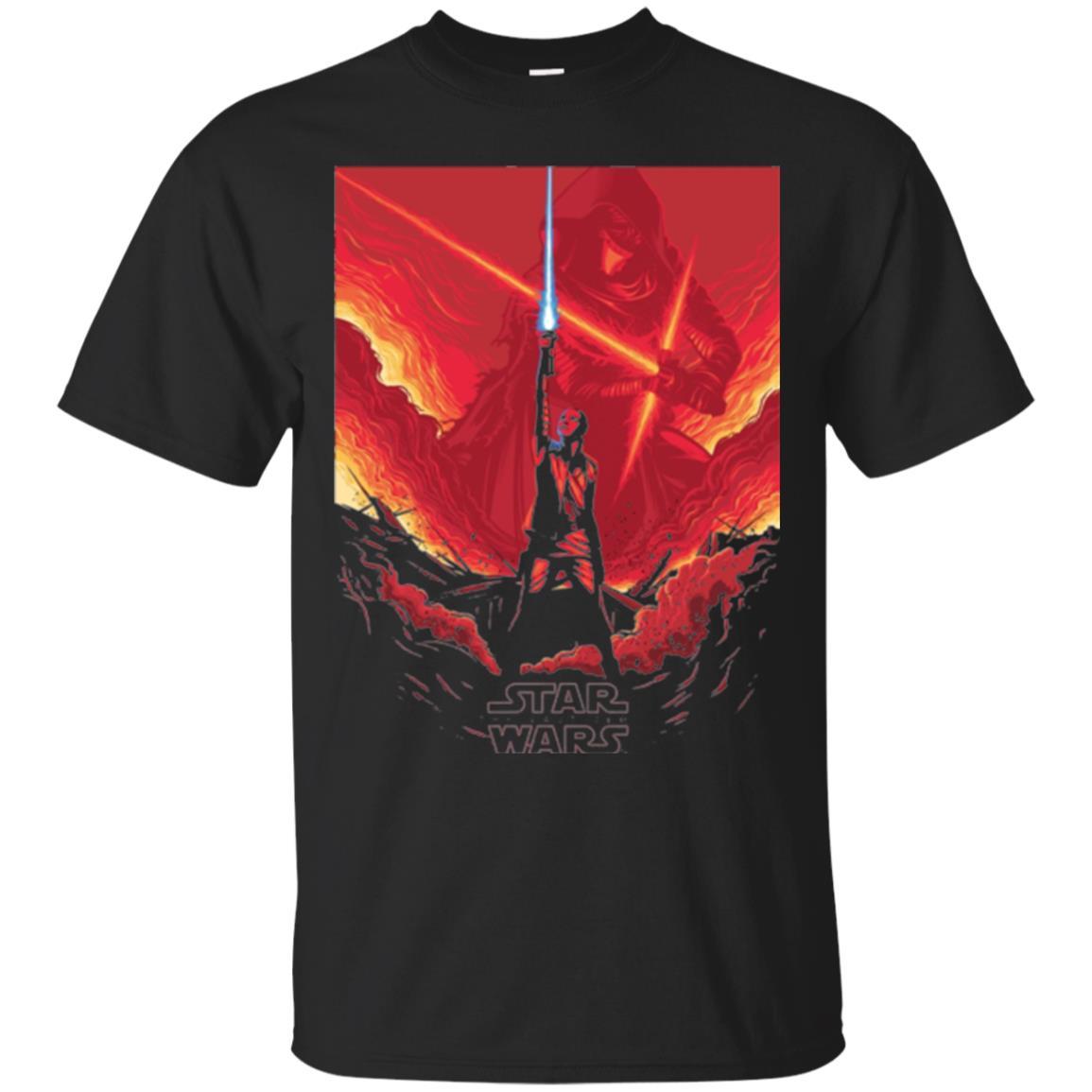 Film T-shirt Star Wars Last Jedi Rey Saber Reach Red Poster Black