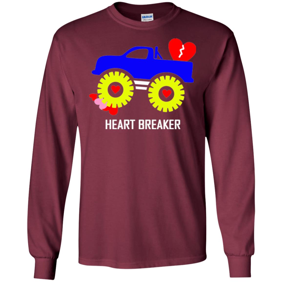 Heart Breaker Cute Blue Monster Truck Valentine_s Day T-shirt Maroon