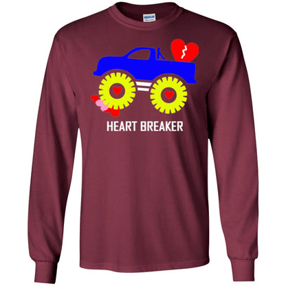 Heart Breaker Cute Blue Monster Truck Valentine_s Day T-shirt Maroon