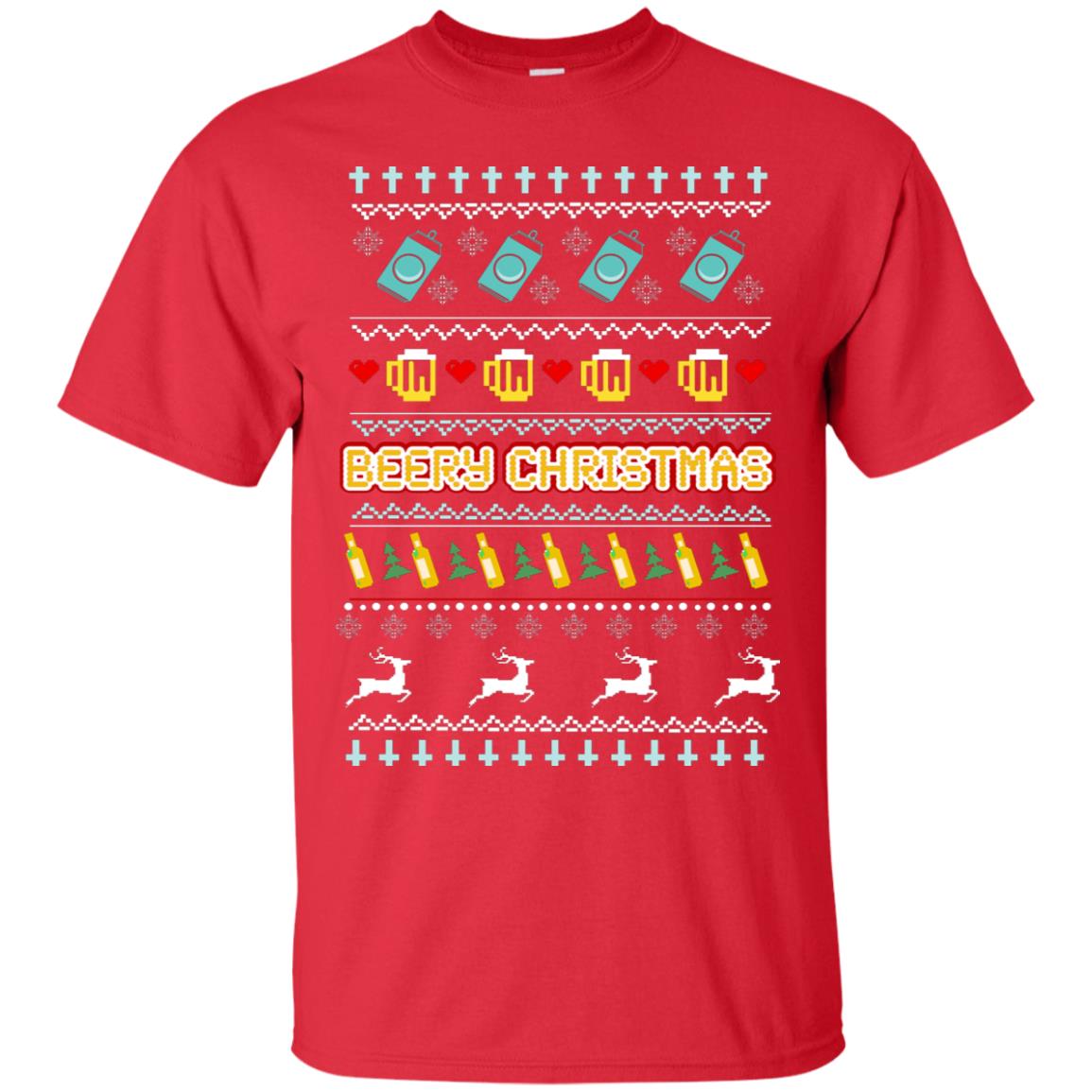 Beery Christmas Merry X-mas Beer Drinking Lovers Gift Shirt Red