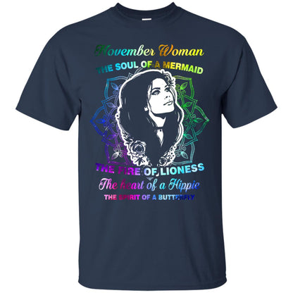 November Woman Shirt The Soul Of A Mermaid The Fire Of Lioness The Heart Of A Hippeie The Spirit Of A Butterfly Navy
