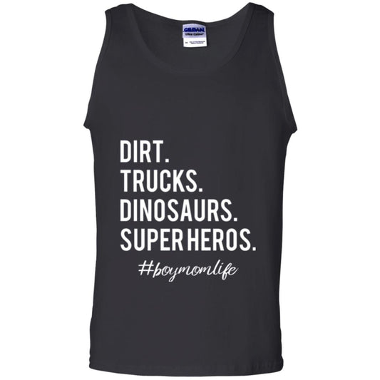 Dirt Trucks Dinosaurs Super Heros #boymomlife Mommy T-shirt Black