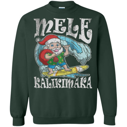 Christmas T-shirt Mele Kalikimaka Santa Hawaii Forest Green