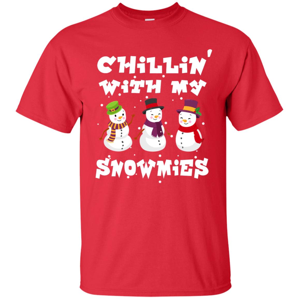Chillin' With My Snowmie Snowman X-mas Gift Shirt For Mens Womens Kids Red