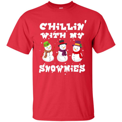 Chillin' With My Snowmie Snowman X-mas Gift Shirt For Mens Womens Kids Red