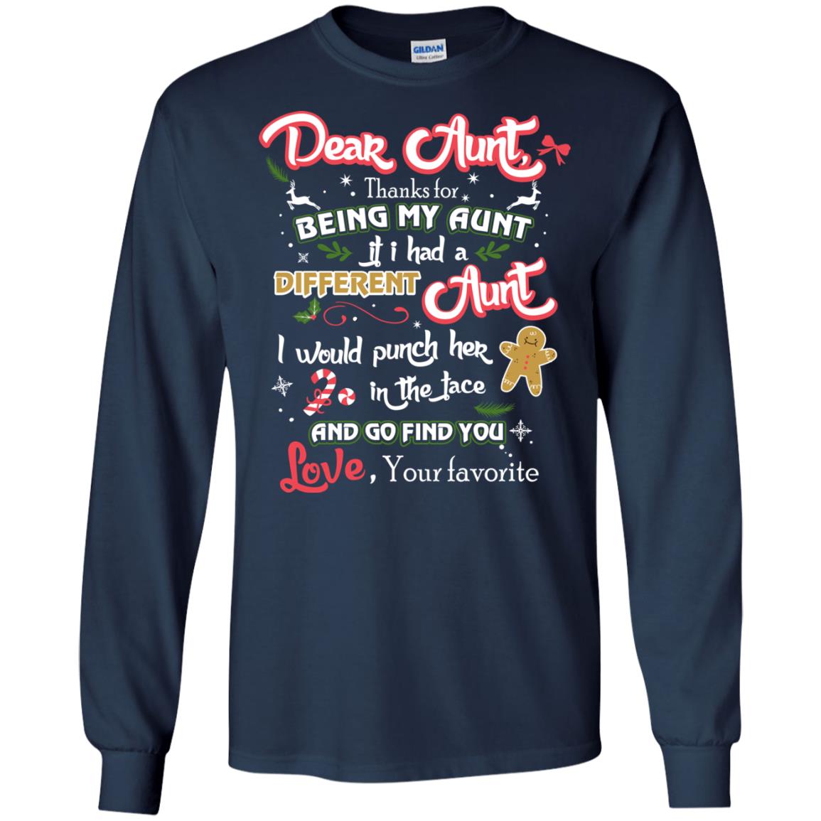 Dear Aunt Thank For Being My Aunt Christmas Holiday T-shirt Navy