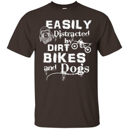 Dogs And Bikes Lover T-shirt Easily Distracted By Dirt Bikes And Dogs Dark Chocolate