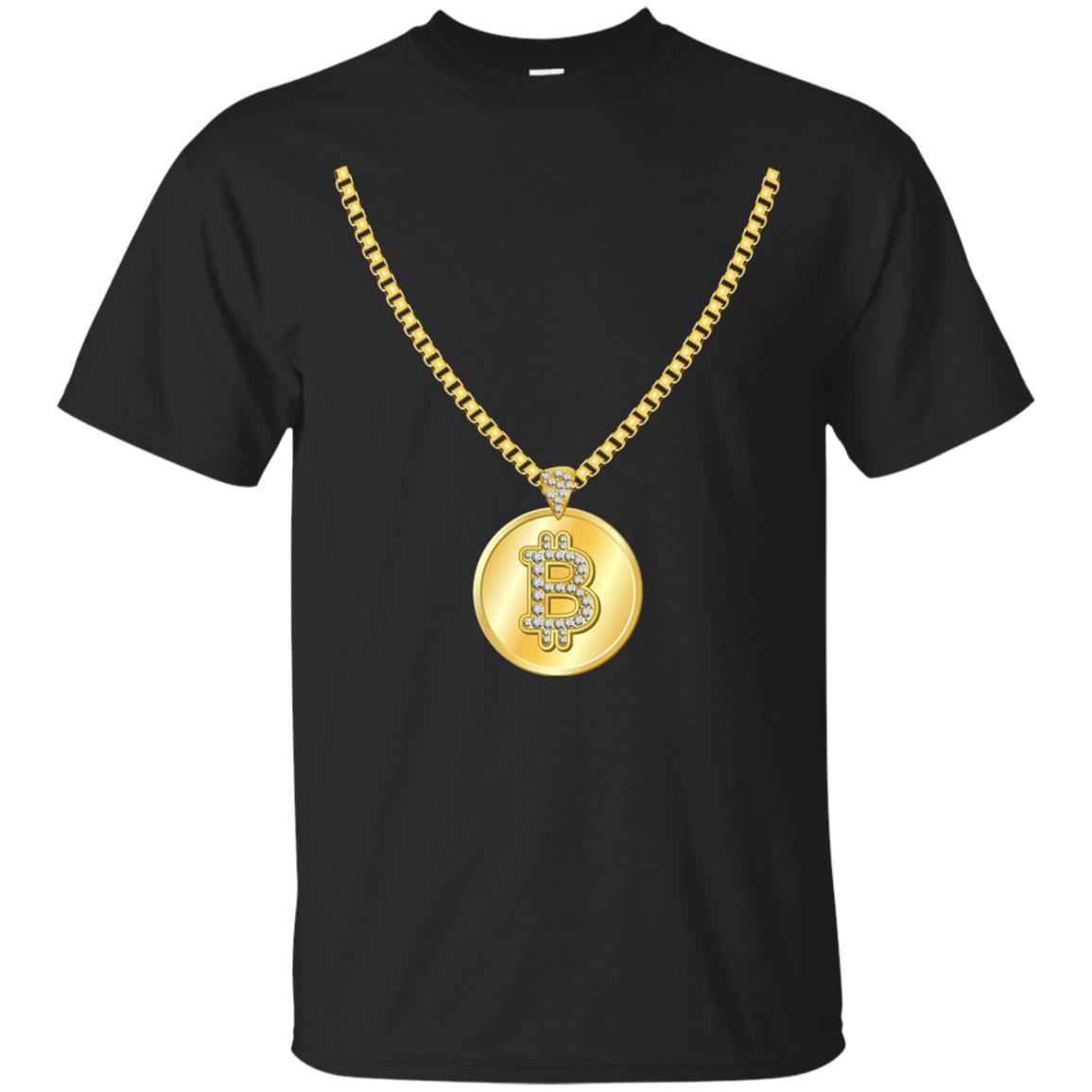 Funny Bitcoin T-shirt Gold Chain Cryptocurrency Necklace Black