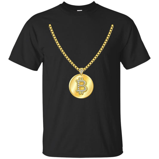 Funny Bitcoin T-shirt Gold Chain Cryptocurrency Necklace Black