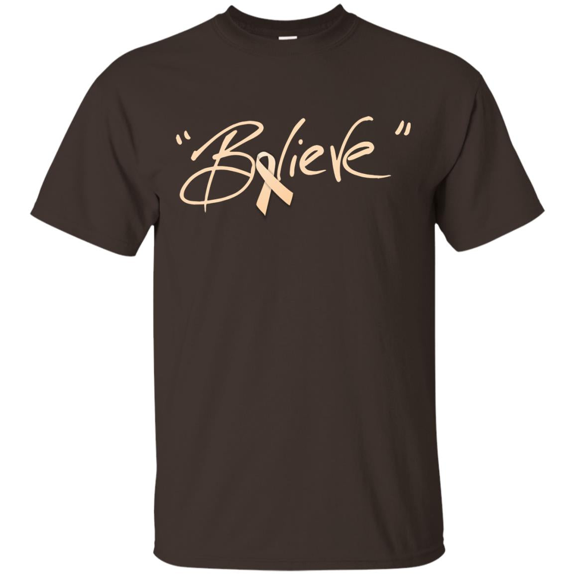 Uterine Cancer Awareness Shirt Peach Ribbon Believe Dark Chocolate