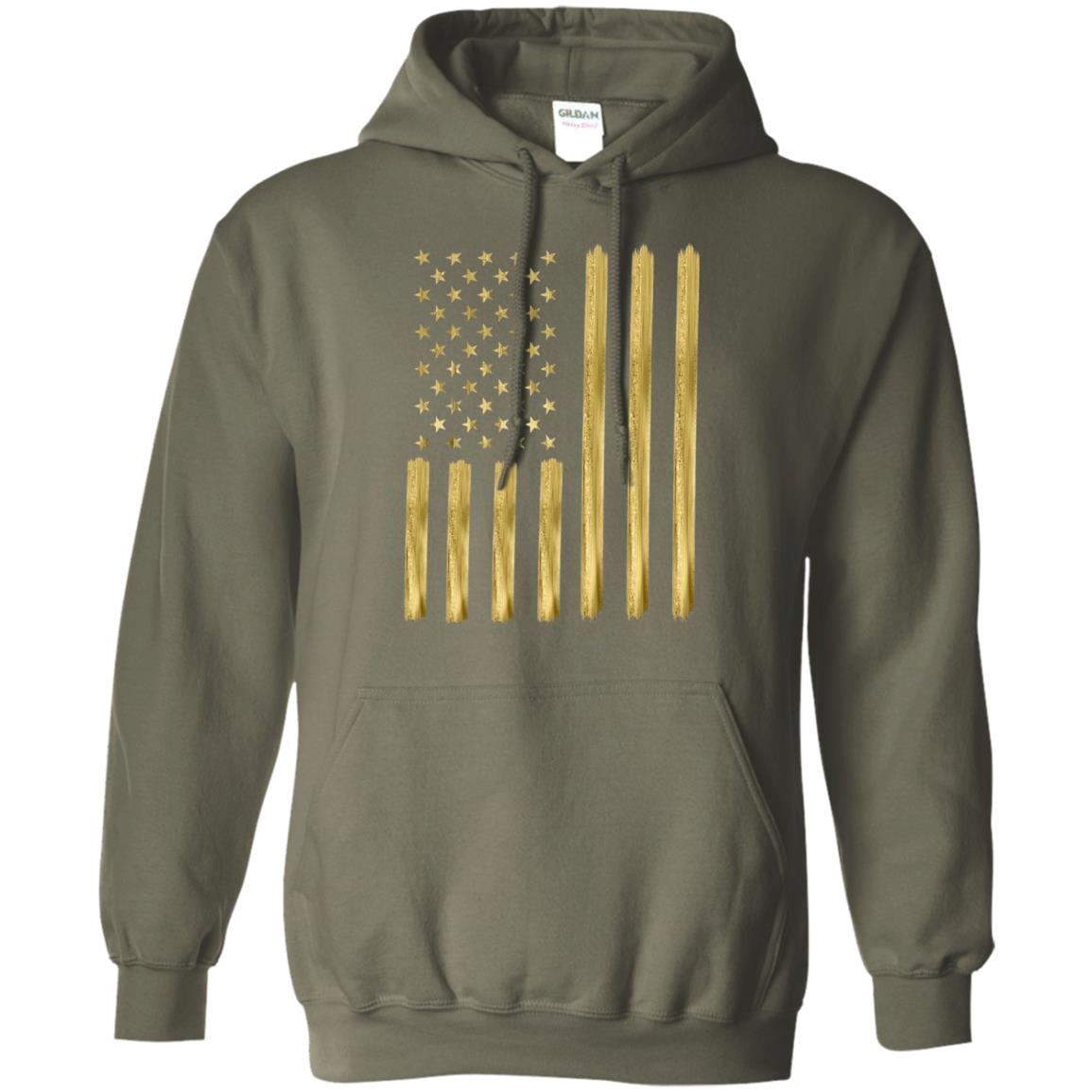 Faux Gold Paint American Flag T-shirt Military Green