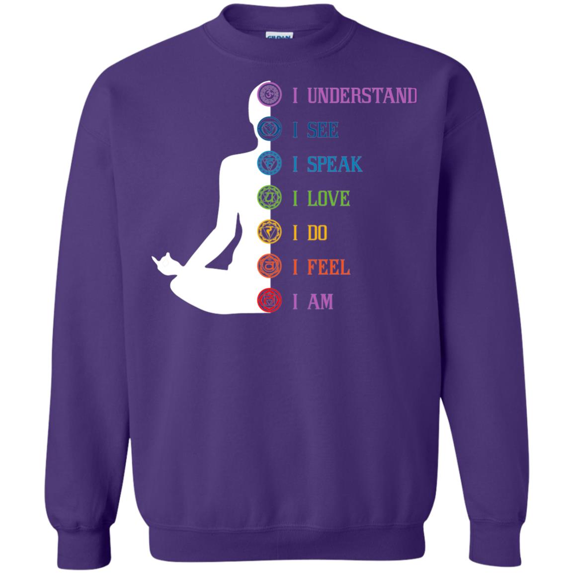 Chakra Meditation Yoga T-shirt I Speak I Love I Do I Feel I Am Purple