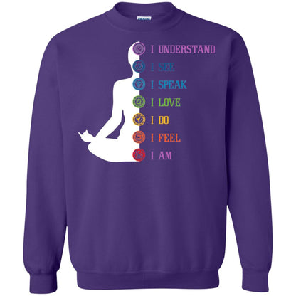 Chakra Meditation Yoga T-shirt I Speak I Love I Do I Feel I Am Purple