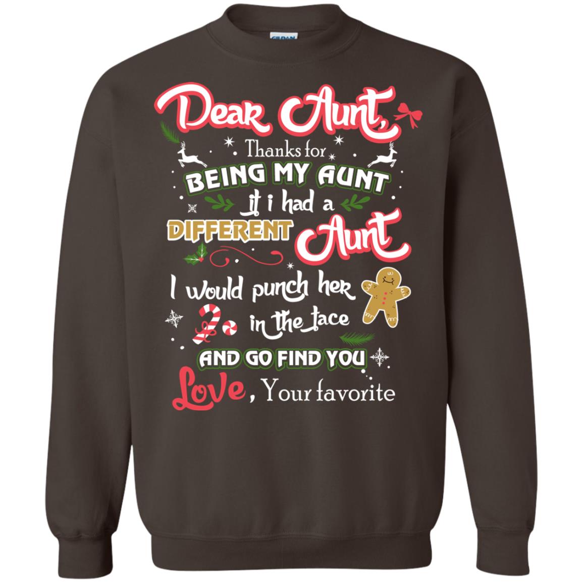 Dear Aunt Thank For Being My Aunt Christmas Holiday T-shirt Dark Chocolate