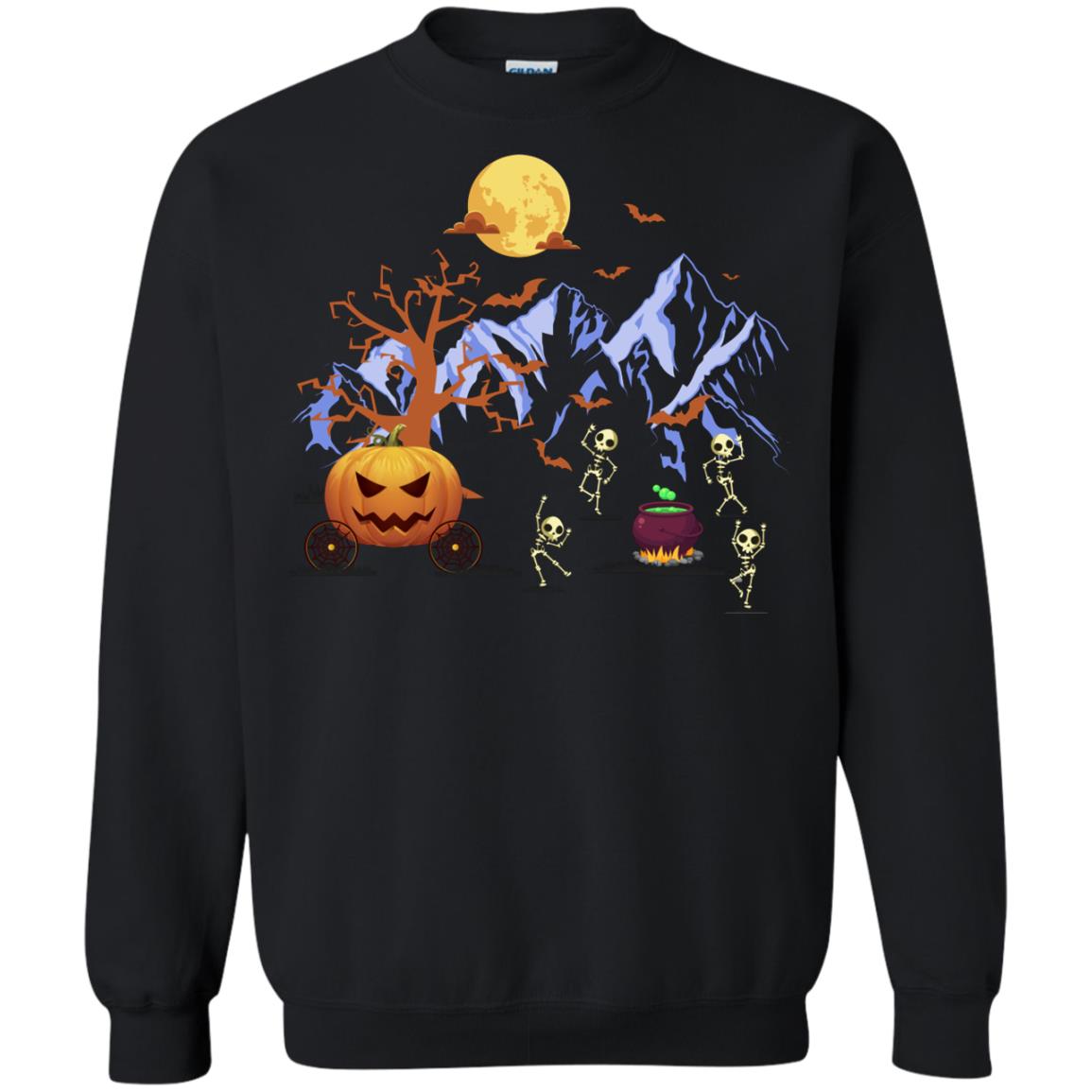 Dancing Skeleton With Pumpkin Funny Halloween Gift Shirt Black