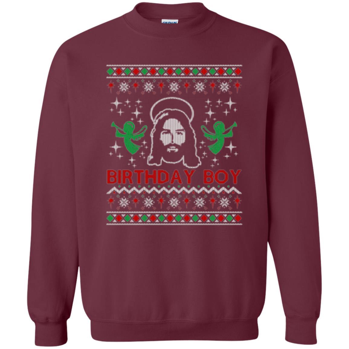 Christmas T-shirt Jesus Birthday Boy Ugly Christmas Sweater Maroon
